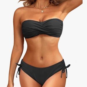 Strapless Twist Bandeau Bikini Set in Black NWT